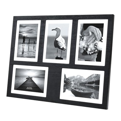 Hand-Painted Black Wood Collage Frame, 5 Openings for 4x6 - color: Black-1, size: 5 4X6