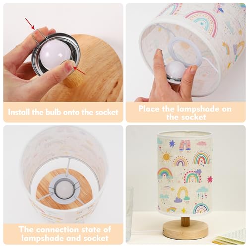 WSYEAR Rainbow Kids Table Lamp for Bedroom Kids Bedside Lamp with Linen Wooden Nightstand Cartoon Nursery Lampshade for Girls Boys Living Room - color: Rainbow