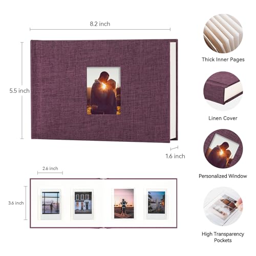 Instax Mini Photo Album with Writing Space, 56 Pockets, Purple | Compatible with 2x3 inch & Polaroid Pictures, Recessed Clear Pockets, Wedding Guest Book and Family Memories - color: Purple, size: 52 Pockets