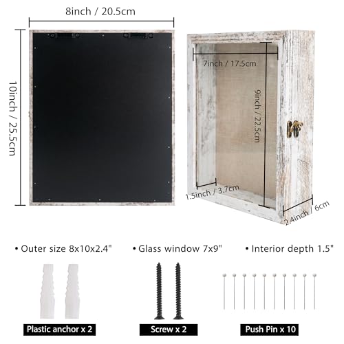 Small Shadow Box Frame 8x10 Display Case, White Wedding Bouquet Memory Box - color: Rustic White, size: 8"x10" (20x25 cm)