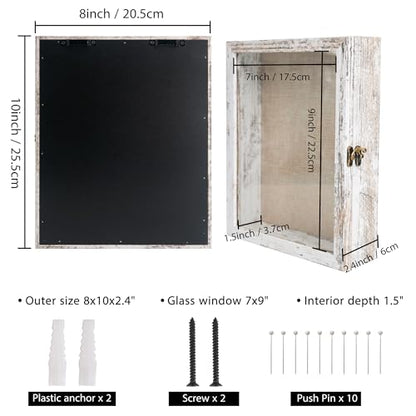 Small Shadow Box Frame 8x10 Display Case, White Wedding Bouquet Memory Box - color: Rustic White, size: 8"x10" (20x25 cm)