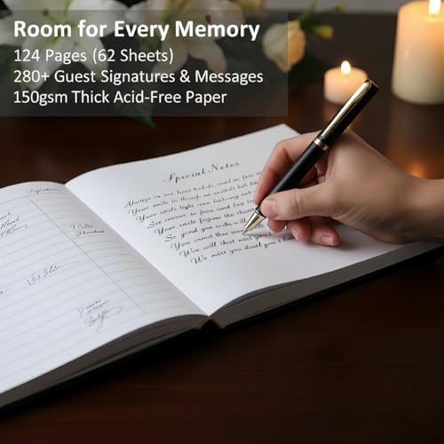 Funeral Guest Book for Memorial Service,in Loving Memory Guest Book | with Pen & 50 Memorial Cards,124 Pages Hardcover Funeral Guestbook with Photo Insert, Funeral Sign In Book for Guests
