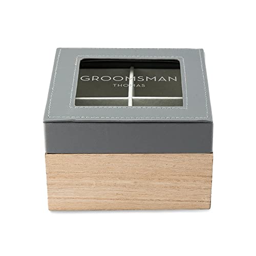 Weddingstar Custom Wood and Faux Leather Keepsake Box With Glass Lid - Groomsman - style: Groomsman