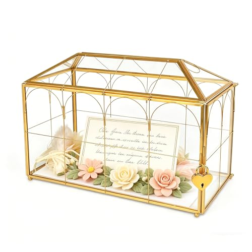 Wedding Glass Card Box with Slot 12.6 x 5.9 x 9 Inch - color: Golden 12.6" x 5.9" x 9"