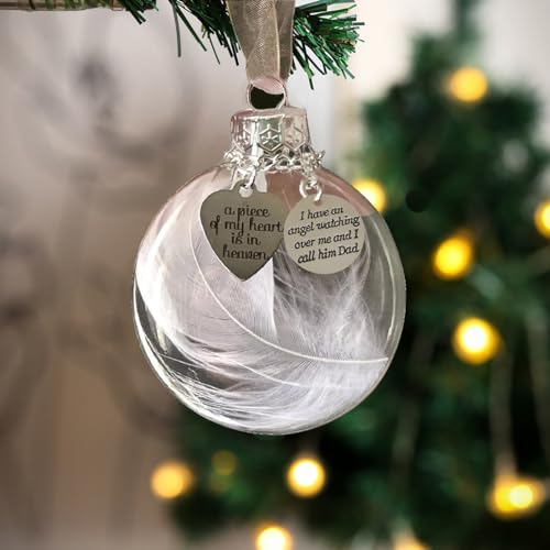 Dad Memorial Ornaments Christmas Clear Feather Ball – A Piece of My Heart is in Heaven, Sympathy Gift for Loss of Loved One (Dad) - color: Dad