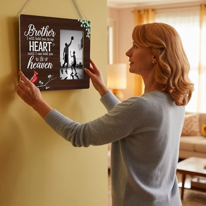Memorial Gifts for Loss of Brother Picture Frame, Brothers Memorial Gift, Brother I Will Hold You in My Heart Frames Fits 4x6 Photo - color: Brown