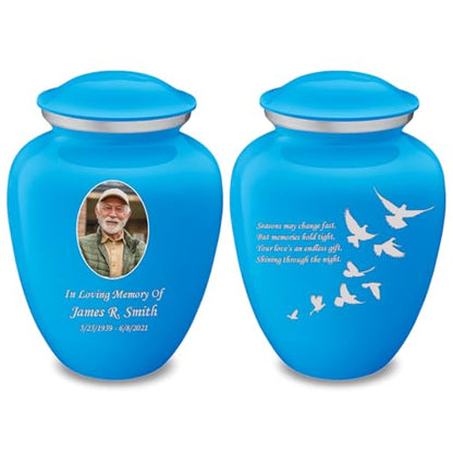 Geturns Embrace Adult Personalized Doves Cremation Urns for Human Ashes I Large Picture Racing Blue Funeral Urn for Adult Men and Women with Double Side Engraving I 200 lbs - color: _Racing Blue (Double Sided)
