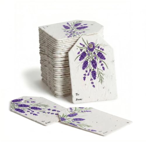 48 Lavender Floral Plantable Seed Paper Gift Tags | Writable to/from tags for weddings, baby showers, bridal showers, teacher gifts, mom gifts, wrapping, and party favors - style: 48 Lavander Tags