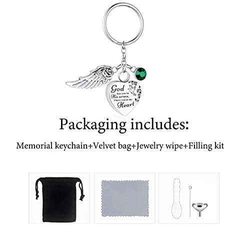 Heart Urn Necklace for Ashes Cremation Jewelry Urn Keychain for Ashes with Birthstone Cremation Keychain - color: May