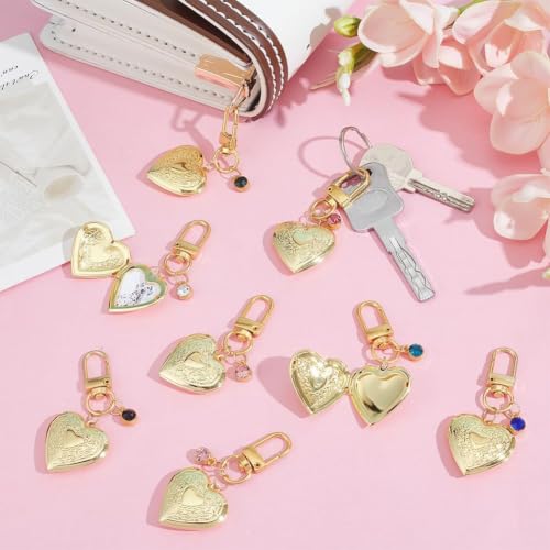 PH PandaHall 12 sets 18k Gold Plated Heart Locket Charms Gold Heart Pendants Memorial Charms Photo Locket Keychain Bag Charm with Birth Stones for Birthday Anniversary, Pendant: 1.2 Inch
