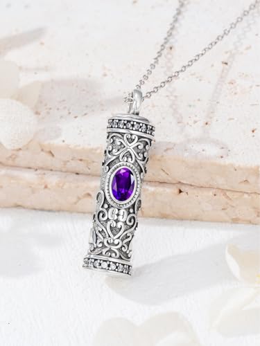 Seiyang Urn Necklace for Ashes 925 Sterling Silver Cremation Necklace with Birthstone Memorial Cremation Jewelry for Women Loved One - color: 02-February, style: Style A