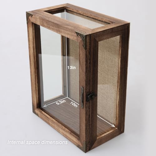 Shadow Box Display Case 11x14 Deep with Glass on 4 Sides, 6.2in Depth Wall Mounted Memory Box for Keepsakes, Wooden Display Case for Graduation Cap, Jersey, Wedding, Medals – Rustic Shadowbox Frame - color: 03