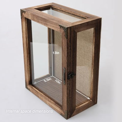 Shadow Box Display Case 11x14 Deep with Glass on 4 Sides, 6.2in Depth Wall Mounted Memory Box for Keepsakes, Wooden Display Case for Graduation Cap, Jersey, Wedding, Medals – Rustic Shadowbox Frame - color: 03