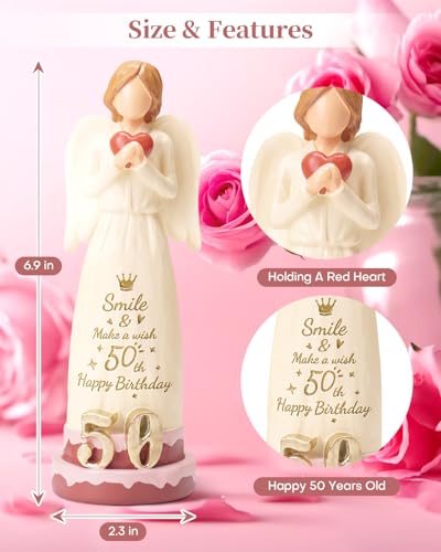 50th Birthday Gifts for Women, Happy 50th Birthday Decorations | 50 Year Old Gifts for Women, Mom, Wife, Sister, Daughter, Cake Toppers Party Home Decor Angel Figurine - style: 50th Birthday