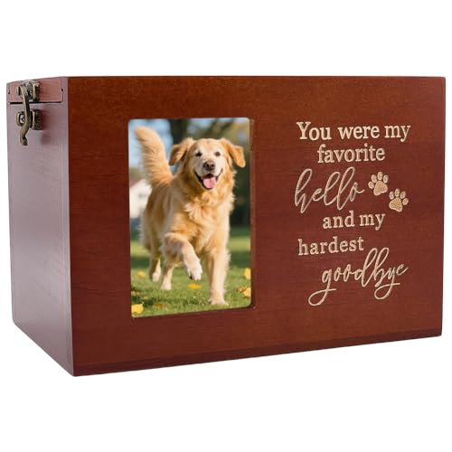 WADORN Wooden Pet Urn with Photo Frame Cremation Urn for Cat Dogs Ashes Memorial Keepsake Box 6.3x4.3x4.4 Inch for Pet Ashes Storage Home Display Pet Lover Memorial Gift, Brown - color: Brown