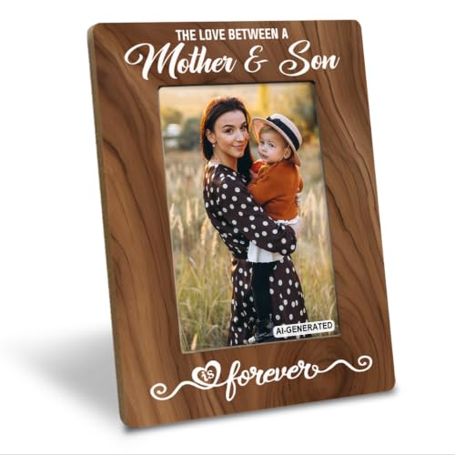 Mother & Son Love Forever Photo Frame - Farmhouse Wooden Picture Frame Gift for Mother's Day, Holds 4 x 6 Inch Photo, Family Decor - color: color
