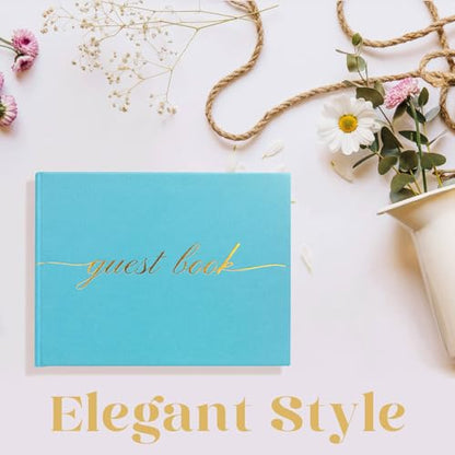Elegant Wedding Guest Book - Perfect for Wedding Receptions, Baby Showers, Birthdays and Special Events - Polaroid Guest Book with 110 Lined Pages for Sign-In and Photos -Hardcover (Ocean Blue) - color: Ocean Blue