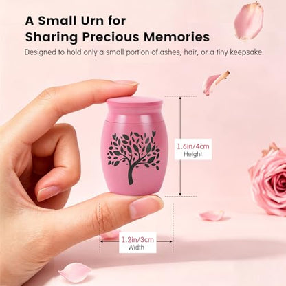Small Urns for Human Ashes Keepsake - 1.6" Pink Mini Cremation Urn with Necklace Heart Box - Very Feminine Pretty Tiny Funeral Urn - Little Miniature Urn Memorial Gift for Baby Mom Sister Women Female - color: Pink
