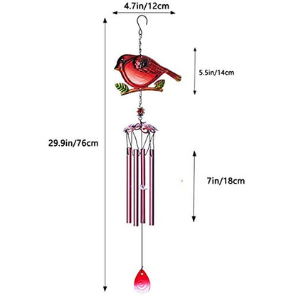 Evealyn Outdoor Red Cardinal Bird Wind Chimes, Indoor Stained Glass Metal Tubes Music Beautiful Windchimes Hanging for Room,Balcony,Window, Garden,Yard, Patio,Lawn Creative Home Decoration (Red)