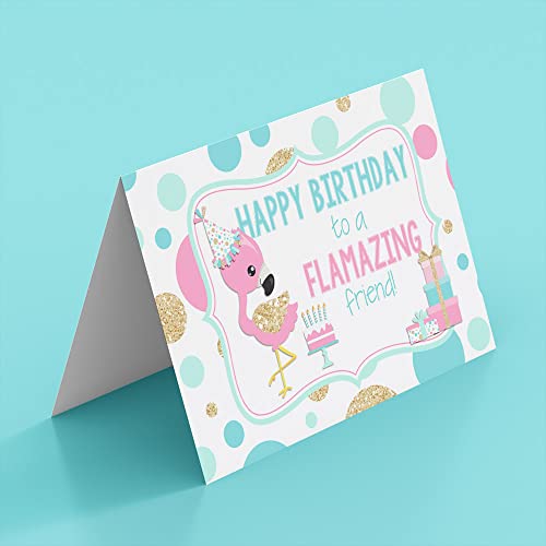 FLAMAZING Friend Flamingo Themed Birthday Pun Themed Single (1) All Occasion Blank Birthday Card To Send To Friends & Family, 4"x 6" (when folded) Fill In Greeting Note Card by AmandaCreation - style: FLAMAZING Friend