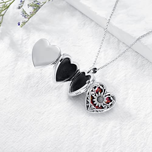 SOULMEET Personalized Silver Locket Necklace That Holds Pictures Photo Keep Someone Near to You, Memorial Custom Lockets Necklaces Letters Engraving for His Her - color: A8-Red opal sunflower-Black, style: Locket Necklace Only