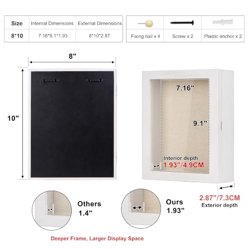 Love-KANKEI Deep Shadow Box 8x10,Solid Wood Frame,Memory Box,Rustic White - color: White, size: 8 x 10