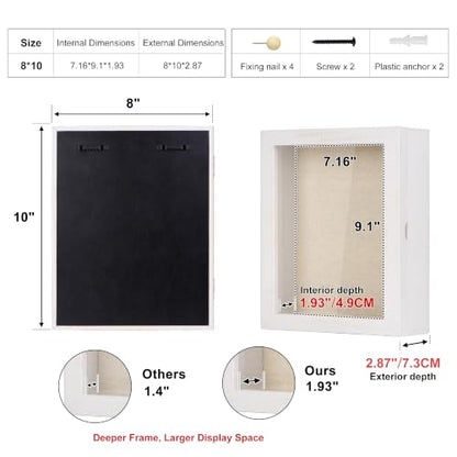 Love-KANKEI Deep Shadow Box 8x10,Solid Wood Frame,Memory Box,Rustic White - color: White, size: 8 x 10