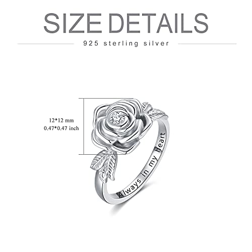 925 Sterling Silver Rose Flower Cremation Urn Ring Holds Loved Ones Ashes Cremation Keepsake Ring Jewelry Embellished with Crystals from Austria - color: Silver-Always in my heart