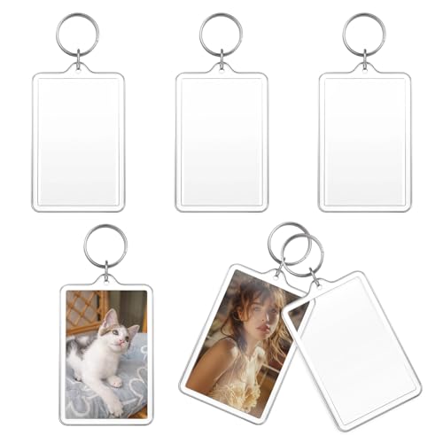 Qianyu 6 Pcs Clear Photo Keychain Acrylic Insert Picture Keychain Transparent Mini Photo Frame Keyring Personalised Blank Key Chain Holder for DIY Custom Artwork Accessory Graduation Gift 2 x 3 inch
