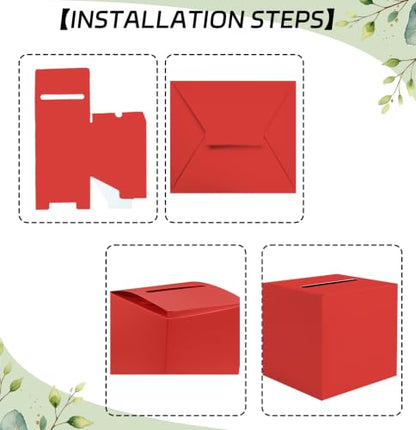 SietDESEO Red Card Box with Slot Money Gift Card Box Holder for Party Wedding Reception Birthday Graduation Bridal Shower Baby Shower Diaper Raffle Box - color: RED CARD BOX, size: 7.8 X 7.8 X 7.8 INCH