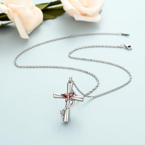 shajwo Butterfly Cross Urn Necklaces for Ashes for Women Men - color: Silver-Red