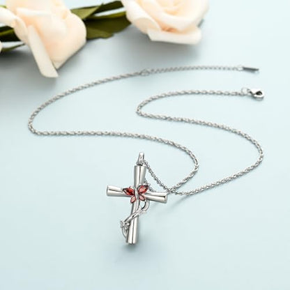 shajwo Butterfly Cross Urn Necklaces for Ashes for Women Men - color: Silver-Red