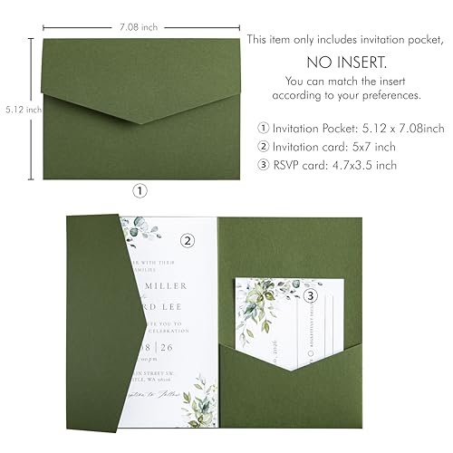 20Pcs 5.12x7.09 inch Tri-fold Wedding Invitation Cards for Quinceanera Bridal Shower Baby Shower Party Invite (Olive Green) - color: Olive Green