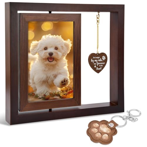 Pet Memorial Frame - Rotating Wooden Picture Frame for 4x6 Photos, Dog Memorial Picture Frame for Loss of Dog or Cat Sympathy Gift, Pet Bereavement Remembrance Picture Frame for Beloved Dog or Cat
