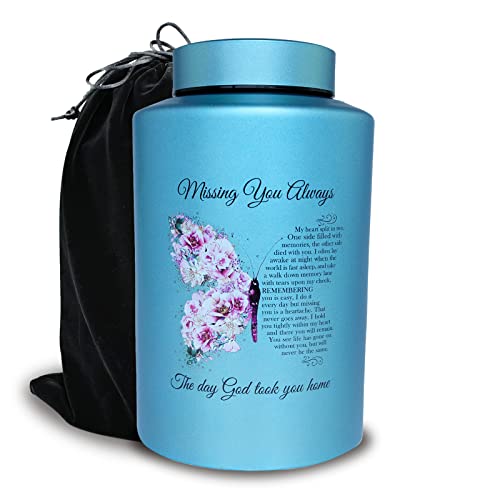 Large Butterfly Cremation Urns for Human Ashes, for Adult Female & Male | Full Size 220 lbs Capacity, Sealing Well & Durable, Stainless Steel Material, Funeral Ash Keepsake, Sympathy Gift - color: Butterfly-blue, size: Large 220 lbs - Standard