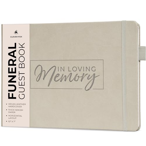 Clever Fox Funeral Guest Book for Memorial Service w/Address, Foggy Alps | 10x7 in, 120 pages, Eco leather hardcover, Personalized celebration of life guestbook, Memory book & condolence register - color: Foggy Alpes