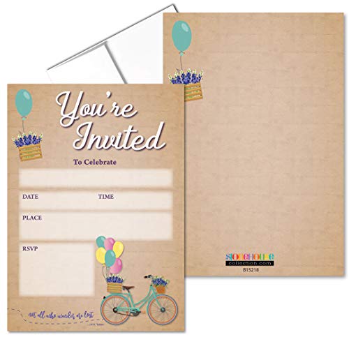 Stonehouse Collection | Birthday Bicycle Invitations. | Rustic Fill-in Party Invitations With Envelopes | 25 Invites & Envelopes | Wedding, Baby Shower, Rehearsal Dinner, Birthday Party - color: Party