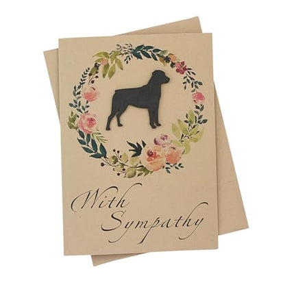 Rottweiler Floral Wreath Sympathy Card | Handmade 5x7 Pet Condolences Greeting | Dog Silhouette Kraft Brown Base Card - color: Kraft Brown, style: Rottweiler