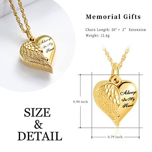 shajwo Cremation Jewelry Angel Wing Heart Urn Necklaces for Ashes Memorial Keepsake Pendant for Women Men - style: 1-Gold