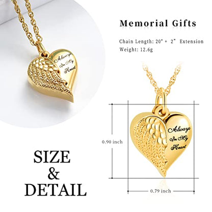 shajwo Cremation Jewelry Angel Wing Heart Urn Necklaces for Ashes Memorial Keepsake Pendant for Women Men - style: 1-Gold