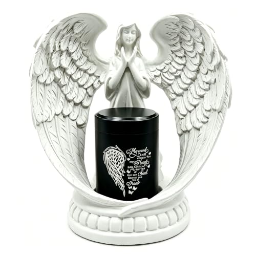 Small Urns for Human Ashes Guardian Angel Wings Mini Cremation Heart Urn for Ashes Adult Memorial Ashes Keepsake Urn for Female Male,Wings (Black Love) - color: Black Love