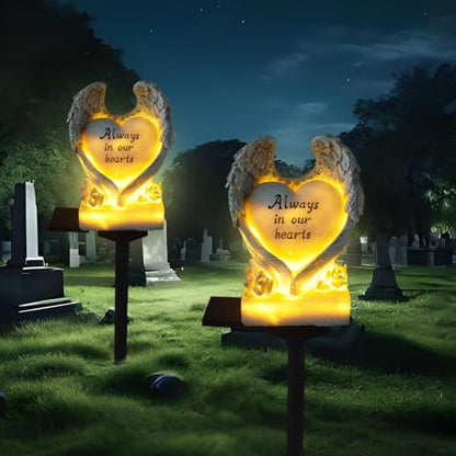 Solar Powered Love Angel Wing Light, Garden Decorative Resin Beautiful Valentine's Day Floor Light, Wireless Twilight to Dawn LED Lamp Waterproof.