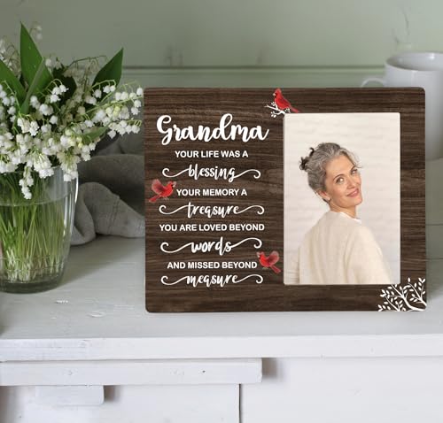 Grandma Memorial Wooden Picture Frame, In Loving Memory Remembrance Photo Frame Gifts for Grandma, Bereavement Sympathy Wooden Frame for Loss of Grandma, 4x6 inch Photo - style: Grandma Remembrance Memorial