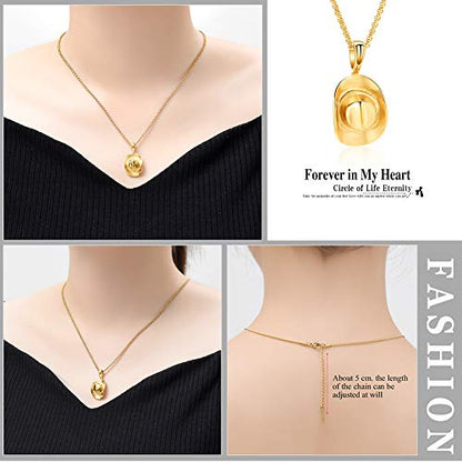 Hearbeingt Cowboy Hat Urn Necklace for Ashes Cremation Jewelry - color: Gold