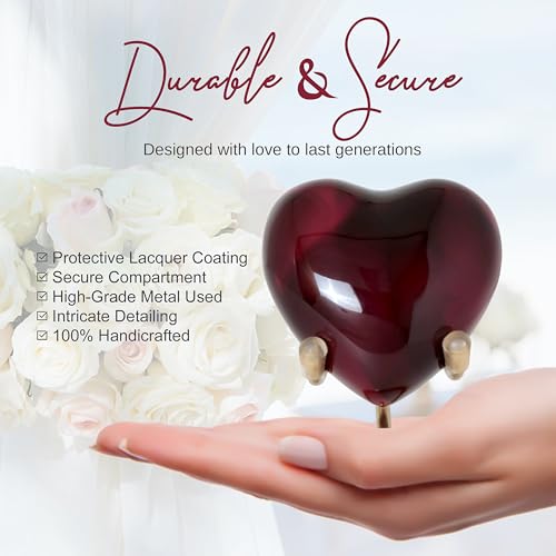 Heart Urn with Stand & Box Keepsake Urn for Human Ashes Mini Cremation Urn for Men & Women (Burgundy) - color: Burgundy