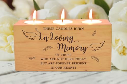 Sympathy Bereavement Gift for Loss of Loved One - Memorial Candle Holders - Handcrafted Wooden Keepsake with Poem - Condolence for Loss of Mother, Father (in Loving) - color: In Loving