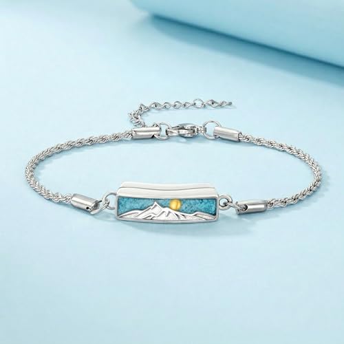 YYB Urn Bracelet for Ashes Hummingbird/Dragonfly/Butterfly/Sunflower Turquoise Locket Bracelet Cremation Memorial Jewelry Mothers Day Gifts for Women - color: Mountain