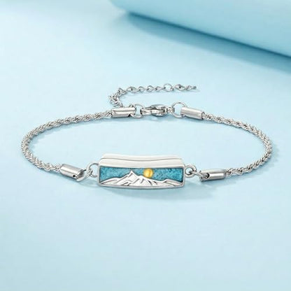 YYB Urn Bracelet for Ashes Hummingbird/Dragonfly/Butterfly/Sunflower Turquoise Locket Bracelet Cremation Memorial Jewelry Mothers Day Gifts for Women - color: Mountain