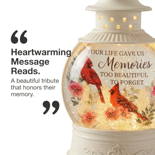 The Bridge Collection - "Memories LED Glitter Lantern with Cardinals and Floral Design - Rememberance Home Accent Light - Bereavement Gift for Lost Loved One