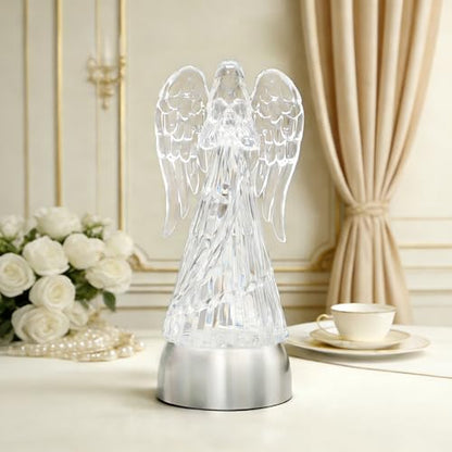 9.5" Lighted Acrylic Angel Praying Figurines Swirling Glitter Globe - size: 9.5" Angel Praying Figurine